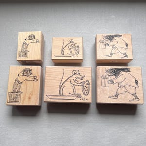 Vintage Rubber Stamp Cat, Mouse or Rabbit Wood Mounted Stamps from Stampa Barbara