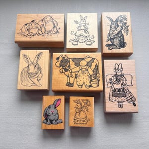 Rubber Stamp Bunny, Rabbit Easter Vintage Wood Mounted Stamps