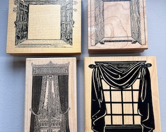 Windows Rubber Stamp Vintage Wood Mounted Stamps