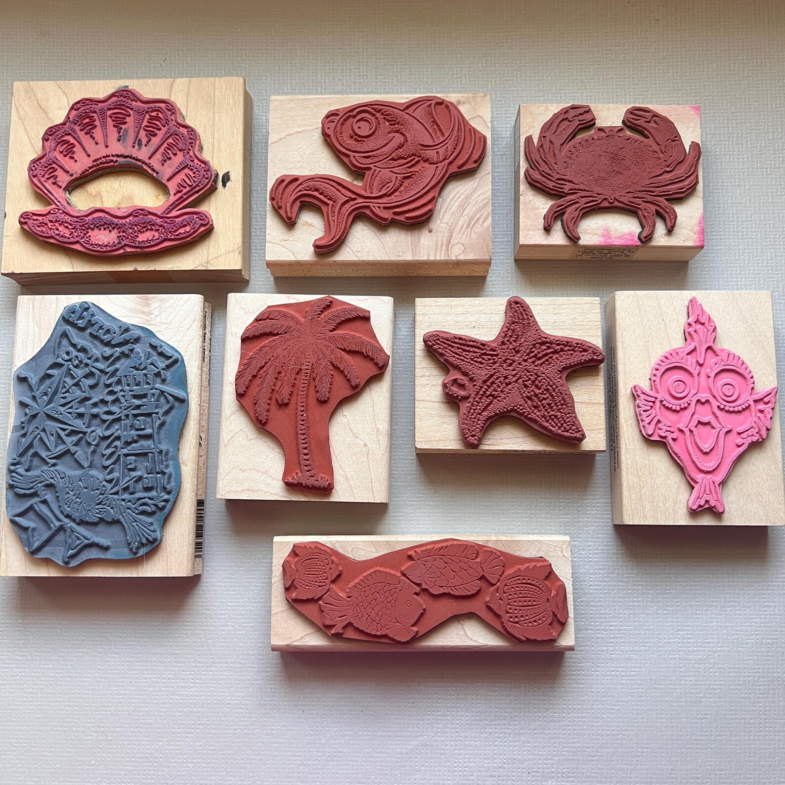 Shell Stamping Vintage Rubber Stamp Beach, Fish, Crab, Lighthouse, or Seashell Wood ...