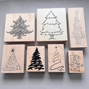 Rubber Stamps Christmas Tree Artistic Vintage Wood Mounted Stamps