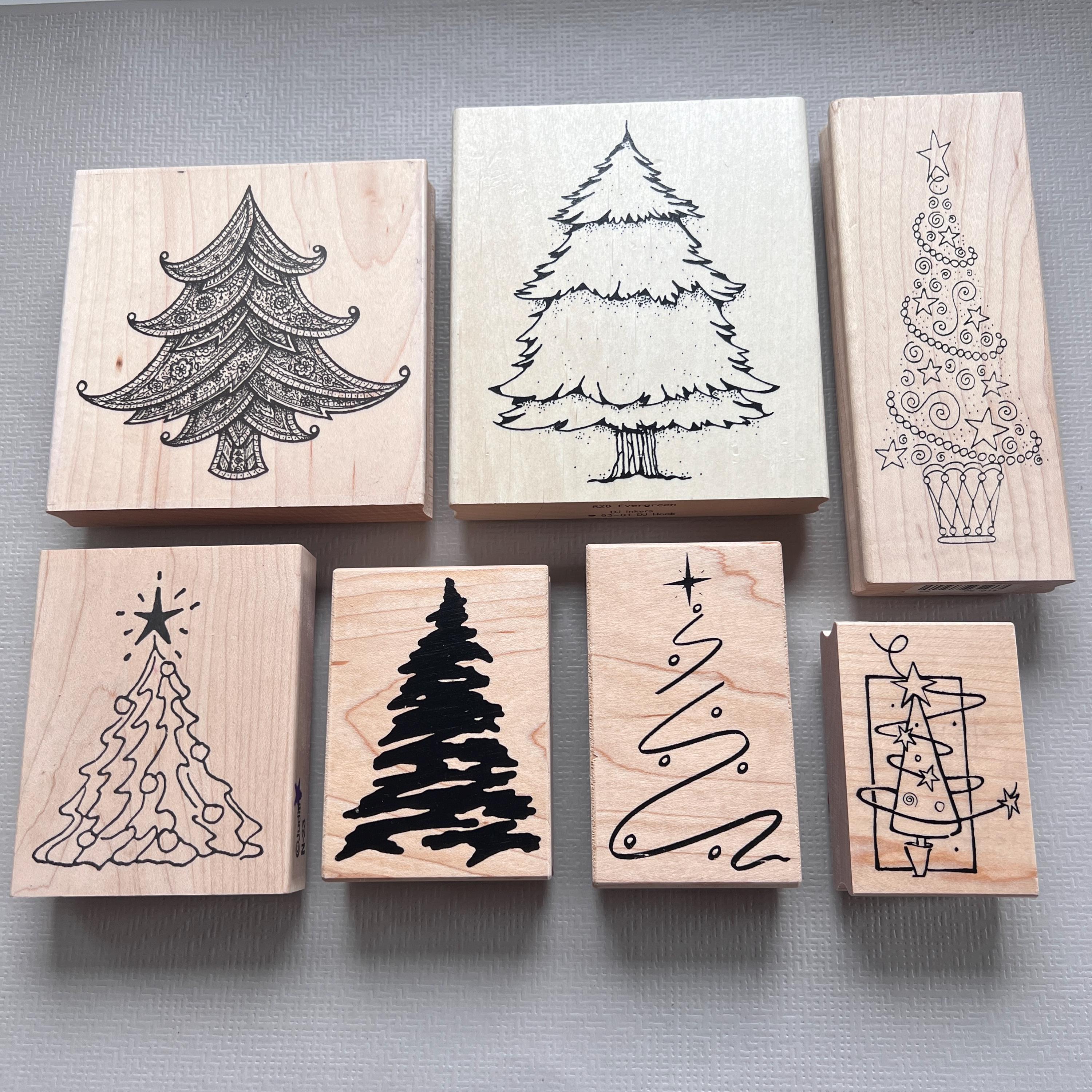 Rubber Stamps Christmas Tree Artistic Vintage Wood Mounted Stamps