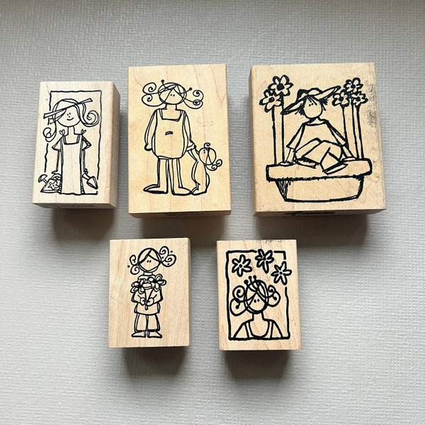 Rubber Stamp Pick Your Girl Character Wood Mounted Stamps from Stampotique