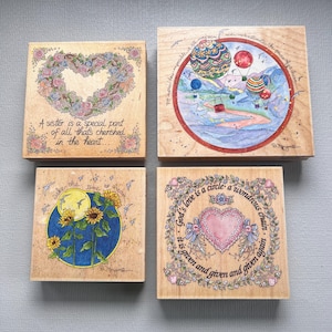 Retired Vintage Stamps Happen Dreams, Love or Sisters Collage Wood Mounted Rubber Stamps