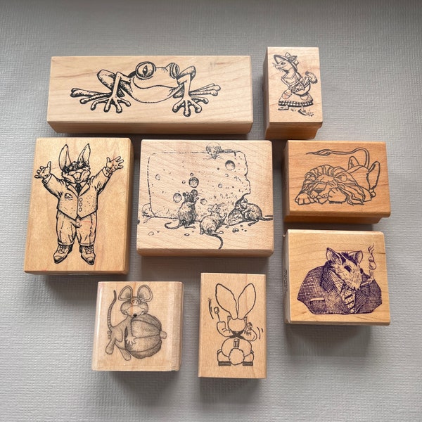 Rubber Stamps Funny Animals Vintage Wood Mounted Stamps