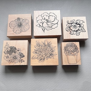 Vintage Rubber Stamp Pick Your Flower Design Wood Mounted Rubber Stamp