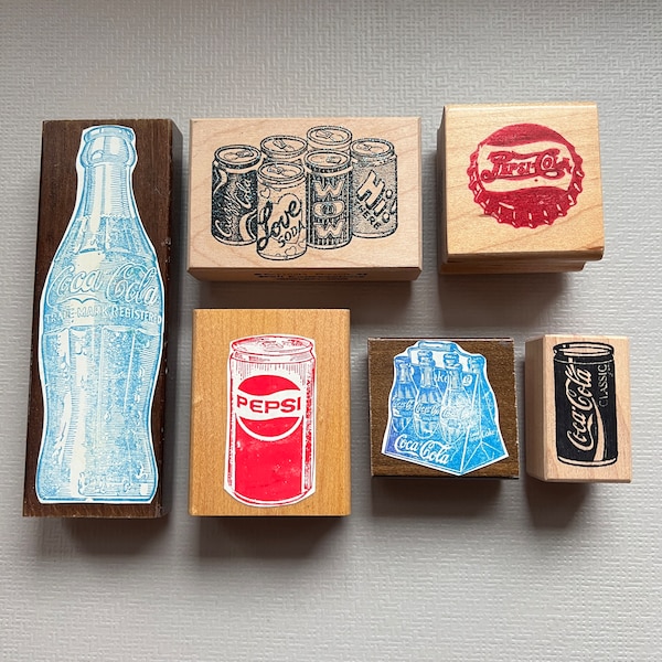 Vintage Rubber Stamps Soda Coke or Pepsi Wood Mounted Rubber Stamps