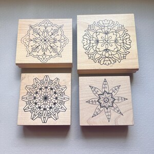 Rubber Stamp Mandala Flower Pattern Wood Mounted Stamps