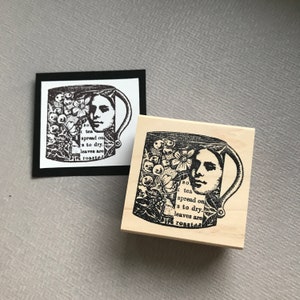 Coffee Cup Face Collage Wood Mounted Rubber Stamp