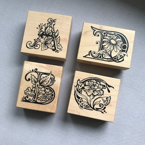 Vintage PSX Decorative Botanical Initials Letters Alphabet Wood Mounted Rubber Stamp 1993