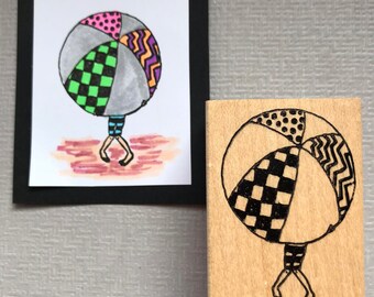 Little Ladies Beach Ball Summer Wood Mounted Rubber Stamp