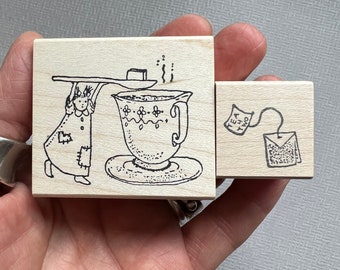 Rubber Stamp Little Lady with Teacup, Teabag Stamp or both