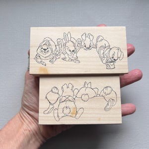 Vintage Rubber Stamp Cute Rabbits Front and Back View From Art Impressions Stamp