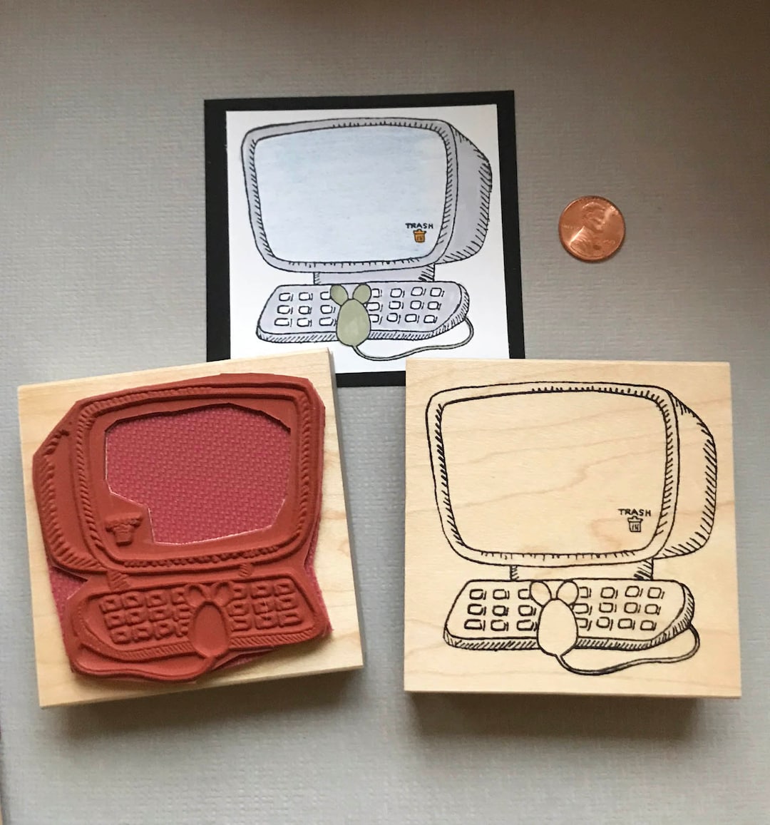 Rubber Stamp Computer With Mouse - Etsy
