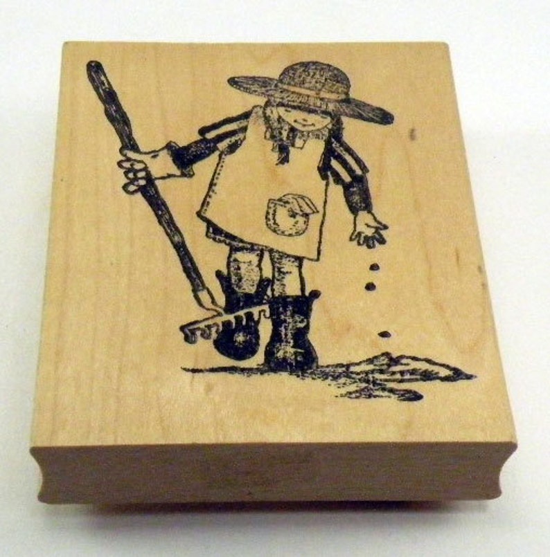 Garden Girl Planting Seed Farmer Wood Mounted Unmounted EZ Cling Rubber Stamp