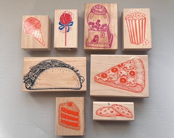 Vintage Food Ice Cream, Pizza, Tacos, Cakes or Cookies Rubber Stamps Wood Mounted Stamps