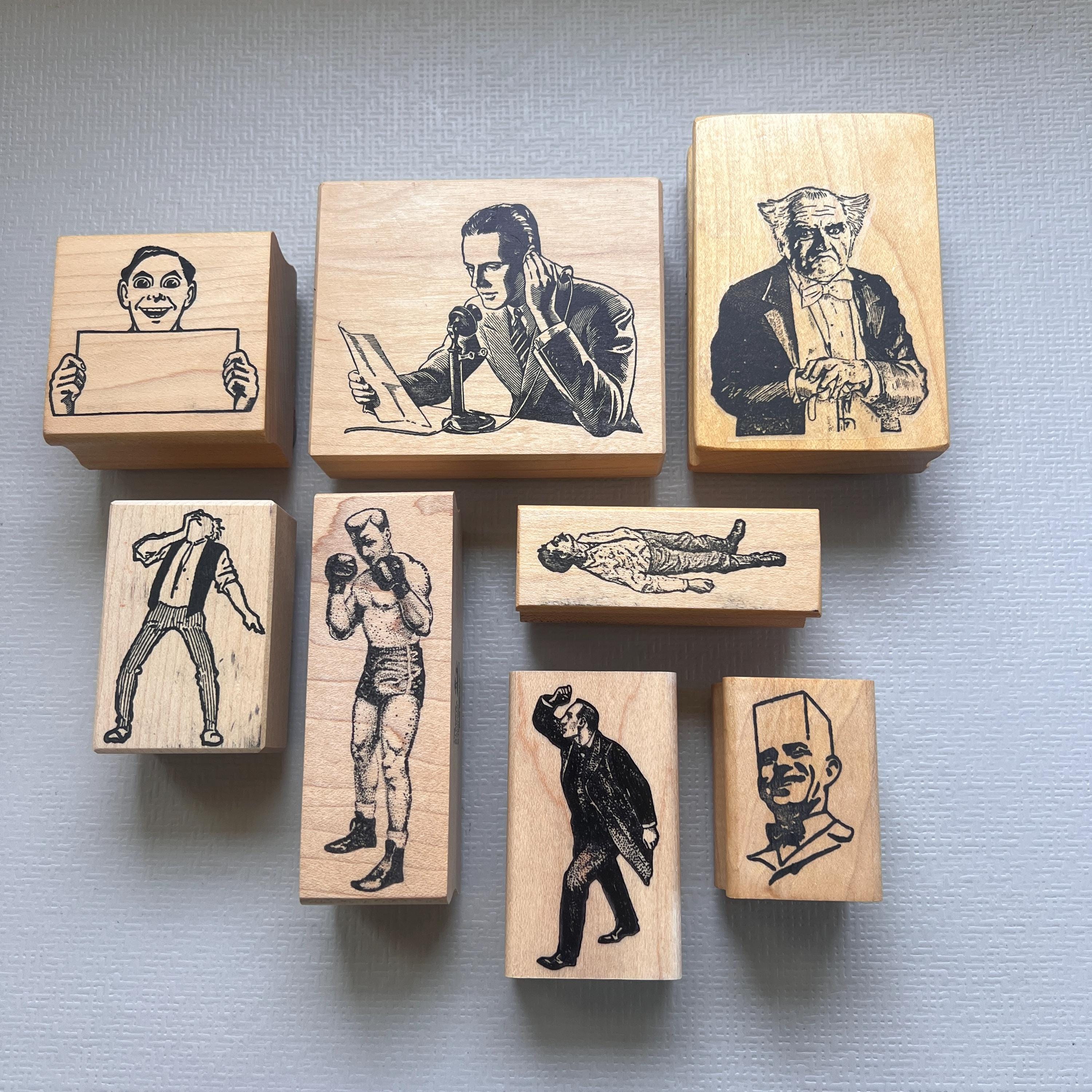 Vintage Rubber Stamps Men Wood Mounted Stamps - Etsy display picture 1