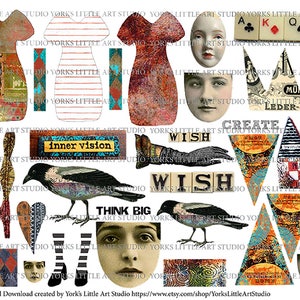 Digital Download Inner Vision Art Doll Collage Art Journaling Sheet Mixed Media Decoupage Print and Clip
