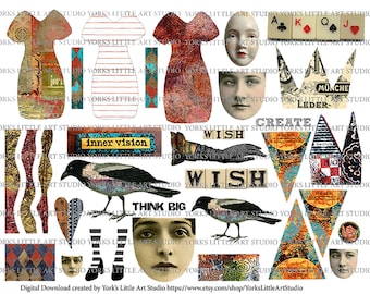 Digital Download Inner Vision Art Doll Collage Art Journaling Sheet Mixed Media Decoupage Print and Clip