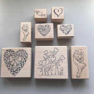 Vintage Rubber Stamp Heart Garden or Bouquet Wood Mounted Stamps from Too Much Fun Company