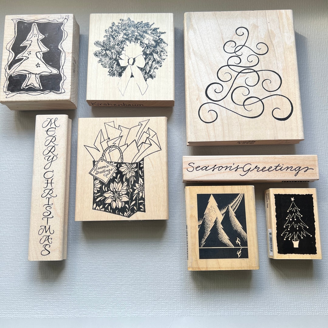 Vintage Rubber Stamps Holiday Christmas Wreath Wood Mounted Etsy