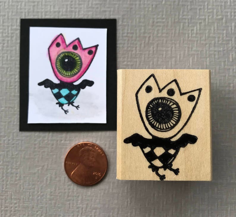 One Eyed Bird Rubber Stamp