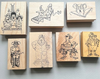 Vintage Rubber Stamp Pick Your Funny Old Lady Wood Mounted Stamps