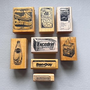 Vintage Rubber Stamps Household Items Food Wood Mounted Rubber Stamps