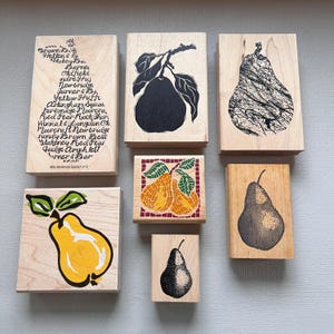 Vintage Pick Your Pear Rubber Stamp Fruit Wood Mounted Rubber Stamps
