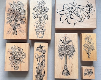 Vintage PSX Pick Your Flowers or Lamp post Wood Mounted Rubber Stamps