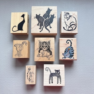 Rubber Stamps Cats Art Vintage Wood Mounted Rubber Stamps