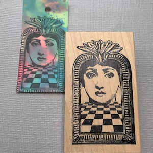 Checkerboard Flower Queen Rubber Stamp, Wood Mounted, Unmounted, Cling Rubber Stamp