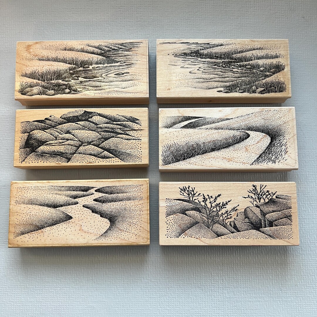 Rustic Stamps Vintage Stampscapes Outdoor Landscape Trees, Grass and Rock Nature ...
