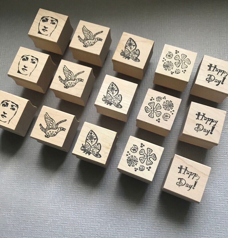 Butterfly Bird Tiny Face Pattern or Happy Day Rubber Stamps