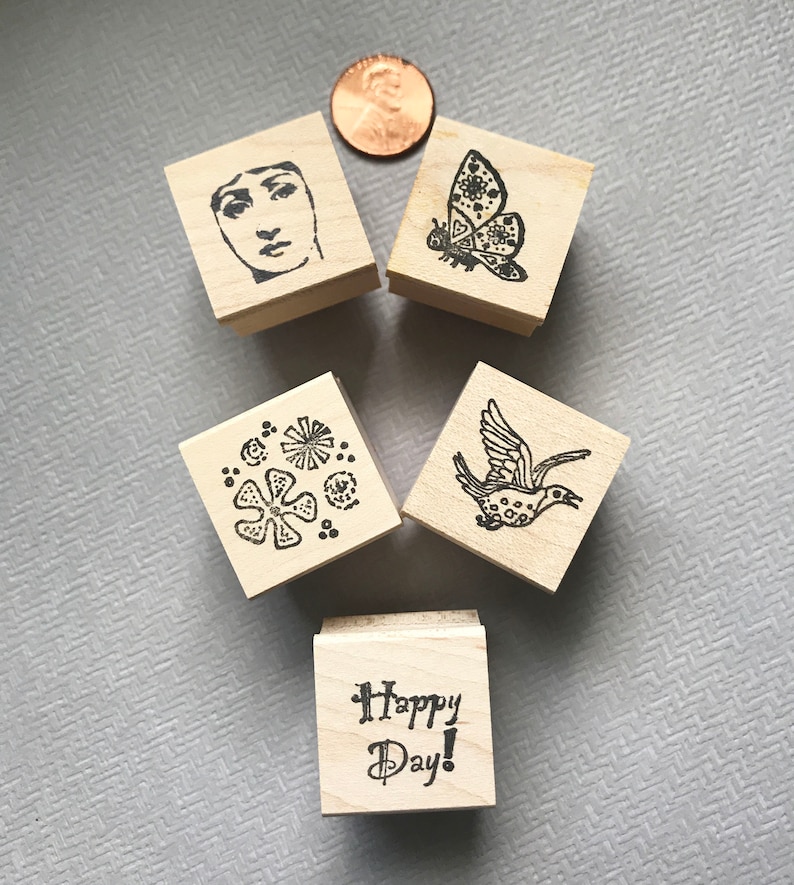 Butterfly Bird Tiny Face Pattern or Happy Day Rubber Stamps