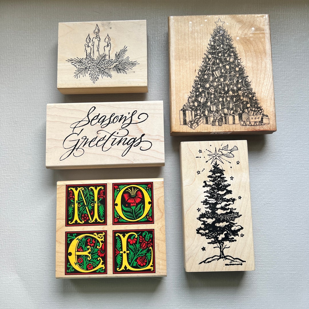 Vintage Rubber Stamps Holiday Christmas Wood Mounted Stamps Etsy