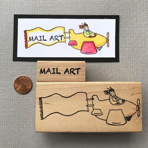 Timbre en caoutchouc Mail Art avion avec bannière