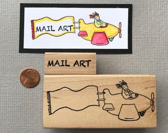Rubber Stamp Mail Art Airplane with Banner