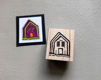 Carved House Stamp, Wood Mounted Stamp from Wendy York