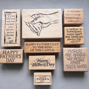 Vintage Rubber Stamp Father&#39;s Day or Mother&#39;s Day or Child Wood Mounted Stamps
