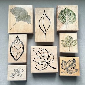 Vintage Rubber Stamp Leaves Aspen, Ginkgo or Maple Fall Autumn Wood Mounted Stamps