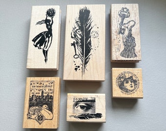 Vintage Rare Collage Art Rubber Stamps from Acey Duecy