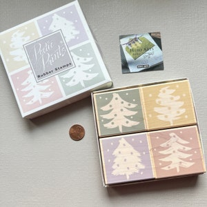vintage Hero Arts Rubber Stamp 4 Winter Trees Poetic Prints Ensemble de tampons en caoutchouc montés sur bois
