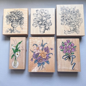 Rubber Stamp Flowers Vintage Pick Your Bouquet of Flowers Wood Mounted Rubber Stamps