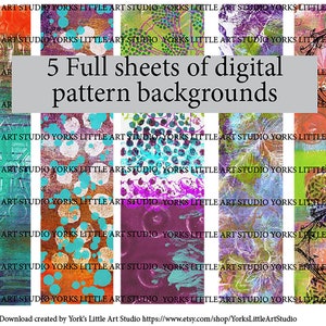 5 full sheets of Colorful Digital Paper Background for Mixed Media and Art Journaling