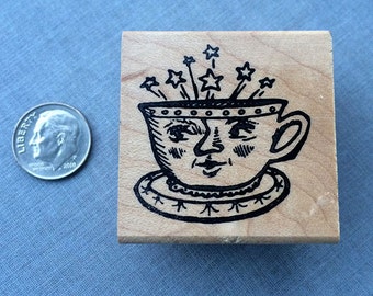 Happy Coffee Face Cup Rubber Stamp