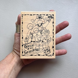 Vintage Rubber Stamp Queen Of All Grandmas Large Wood Mounted Stamp