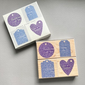 Vintage Hero Arts Rubber Stamp 4 Pattern Tag Shaped Wood Mounted Rubber Stamp Set