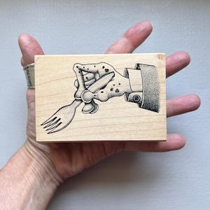 Vintage Creepy Hand with Fork Wood Mounted Rubber Stamp