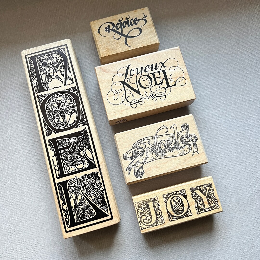 Vintage Rubber Stamps Noel and Holiday Sayings Wood Mounted Etsy
